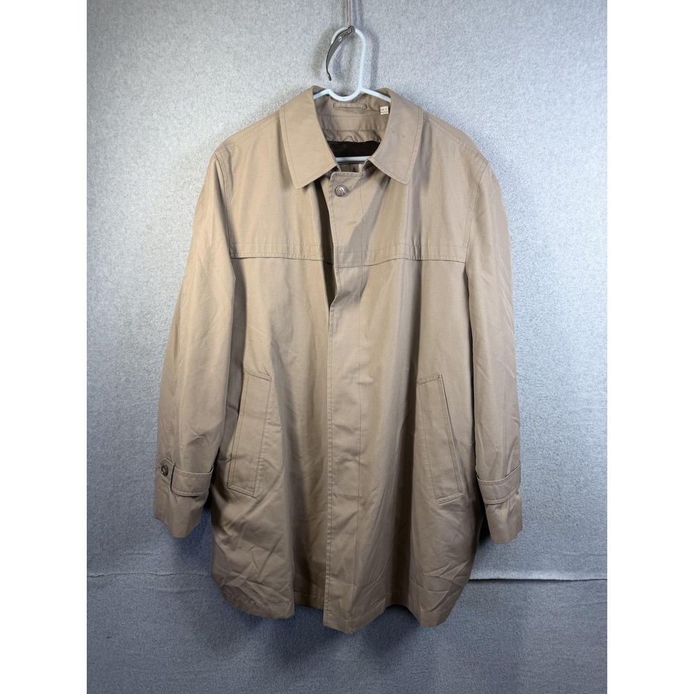 Towne From London Fog Coat Mens 44 Beige Rain Lined Single Breasted Mid Length